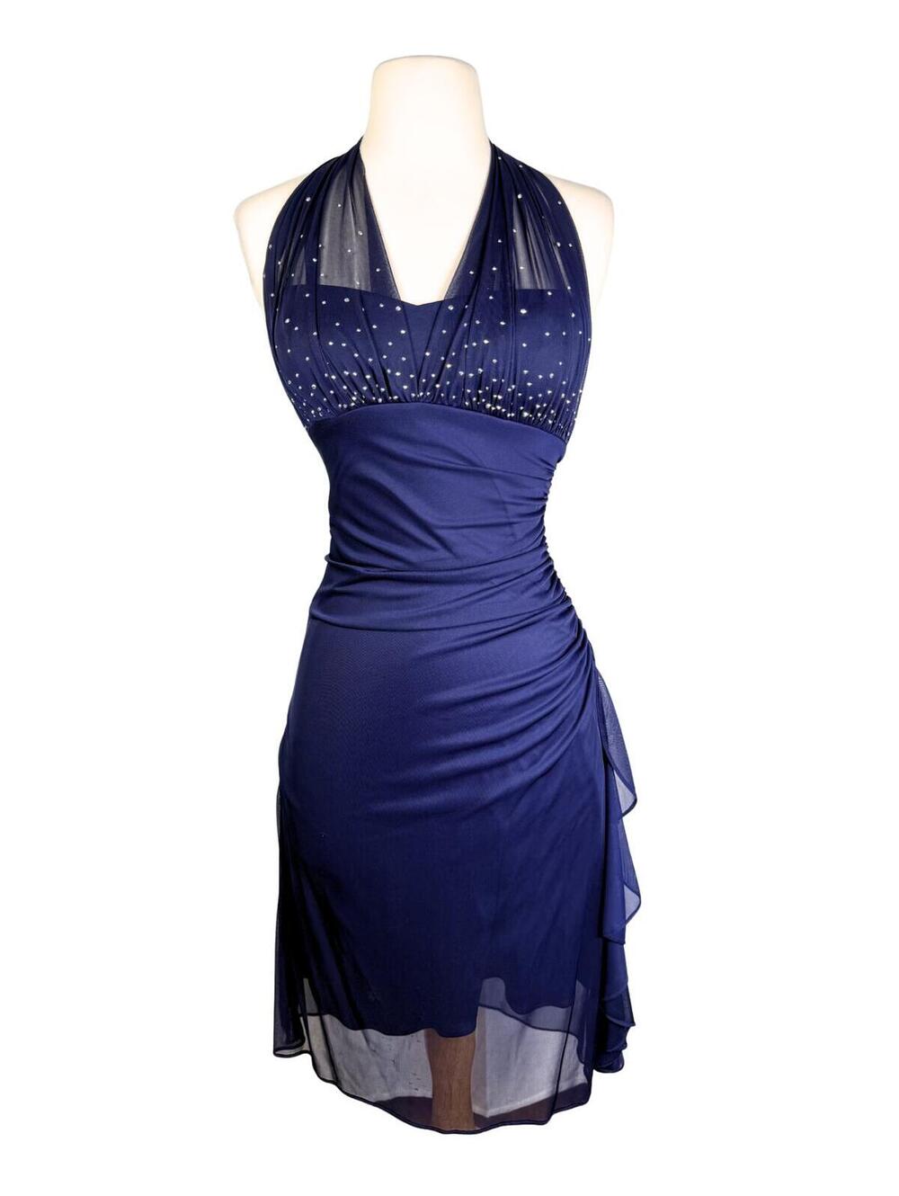 Blondie Nites Navy Rhinestone Halter Cocktail Dress Size 3